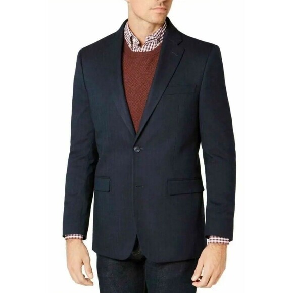 TOMMY HILFIGER Men's Modern-Fit TH Flex Navy Blue Herringbone Sport Coat 38S - Picture 1 of 8
